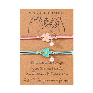 DOYYCA Friendship Bracelets Matching Flower Best Friend Bracelet Gifts for 2 Women BFF (Blue Pink)