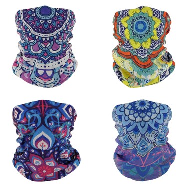 SMEHCF 4 Multipurpose Bandanas for Women Men Headband Balaclava Hair Head Scarf Face Half Airsoft Paintball Mask Neck Gaiters Breathable Reusable Washable Lotus