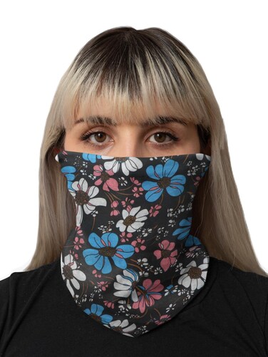 Motique Accessories Seamless Face Mask Bandana Tube Scarf - Blue Pink Flowers