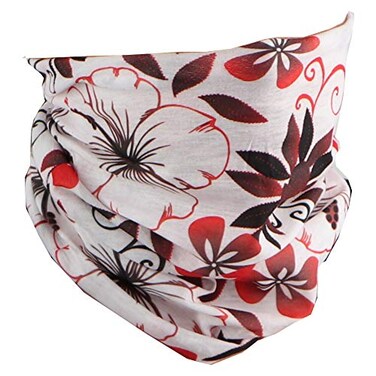 Motique Accessories Seamless Face Mask Neck Gaiter Tube - White with Red Flowers