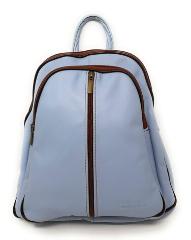 Monahay Italian Leather Backpack For Women Travel Bag Rucksack Shoulder Bag (Light Blue)