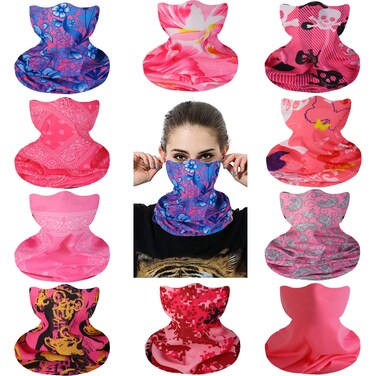 10PCS Neck Gaiter Face Mask for Women Girls Pink Tube Bandanas Magic Scarf Headband Gator Masks Balaclava High Elastic Seamless Multi Headwear Sweatband Face Cover