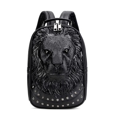 Berchirly Ladies 3D Lionhead Travel Backpacks Men Women Small Pu Leather Shoulder Bag Portable Handbag Pack