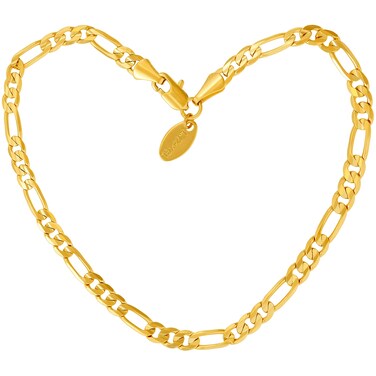 LIFETIME JEWELRY 4mm Figaro Chain Anklet for Women &amp; Men 24k Gold Plated (Gold, 10)