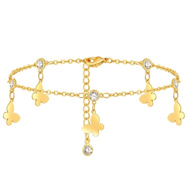 GUEMER Dainty Gold Butterfly Anklet 14K Gold Filled Butterfly Dangle Drop Tassel Chain Link Anklet Simple Tiny Cute Summer Beach Boho Anklet for Women Barefoot Jewelry Adjustable