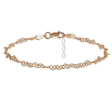 Hoops &amp; Loops Rose Gold Flashed Sterling Silver Fancy Heart Link Chain Anklet