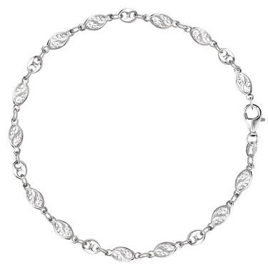 Mixed Filigree And Mariner Link Chain Anklet In Sterling Silver, 11