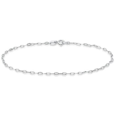 Michael Zweig White Silver Diamond Cut Oval Link Chain 10" Ankle Bracelet