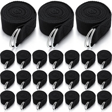 Leyndo 24 Pieces Yoga Strap for Stretching Yoga Exercise Adjustable Straps for Yoga Classes 6 Ft Non Elastic Yoga Belt with Adjustable D Ring Buckle for Pilates Gym Workouts Yoga Fitness (Black)