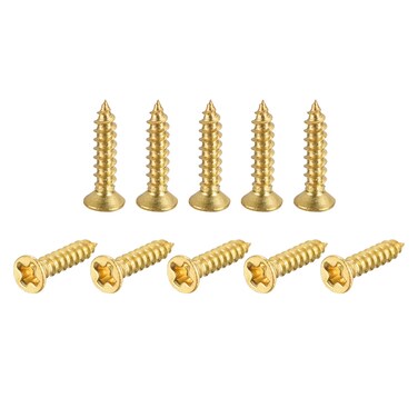 uxcell Brass Wood Screws, M2x10mm Phillips Flat Head Self Tapping Connector for Door Hinges, Wooden Furniture, Home Appliances 200Pcs