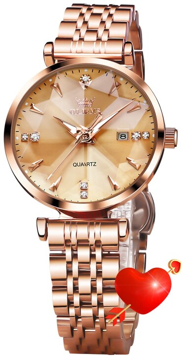 OLEVS Women Watch Diamond Luxury Dress Rose Gold Wrist Watch Stainless Steel Luminous Waterproof Date Gold Watch