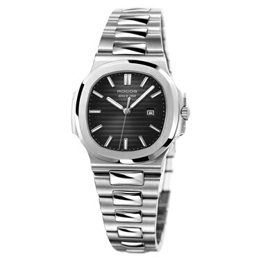 ROCOSJEWE Women's Wrist Watch Japanese Quartz Watch with Blue Dial Square Watch for Women Waterproof Wrist Watches Ladies Crystal Analog Watches Adjustable Stainless Steel Band Luminous RW0139L Black