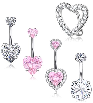 Gemtastic Cute Pink Heart Surgical Steel Belly Button Rings Belly Piercing Jewelry Belly Rings for Women Navel Piercing Jewelry