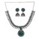 Jwellmart Indian Oxidized German Silver Stone Work Statement Choker Necklace Earrings Combo Fashion Jewelry Set for Women (Green)