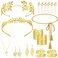 JenPen 15 Pcs Greek Goddess Costume Accessories Set Golden Leaf Crown Upper Arm Cuff Coil Bracelet Hair Headpiece Artificial Leaf Drop Earrings Necklace Toga Waist Belt for Women (Elegant)