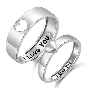 Couple Rings 925 Sterling Silver Matching Heart Promise Rings I Love You Engagement Wedding Ring Sets for Him and Her Valentines Day Gifts