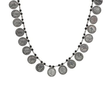 Indian Bohemian Afghani Handmade Oxidized Silver Ethnic Coins Gypsy Choker Necklace Jewelry Women (silver)
