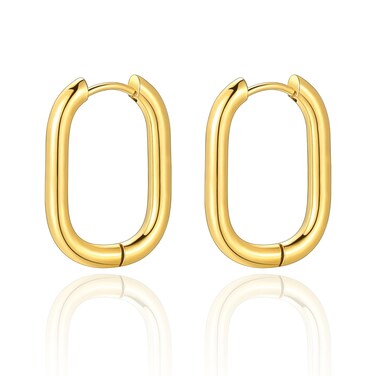 8YEARS Gold Hoop Earrings for Women, 18K Gold Plated Minimalist Rectangle Hoops Earrings, Lightweight Paperclip Huggie Hoop Earrings Trendy Jewelry for Gift (Rectangle-24mm)
