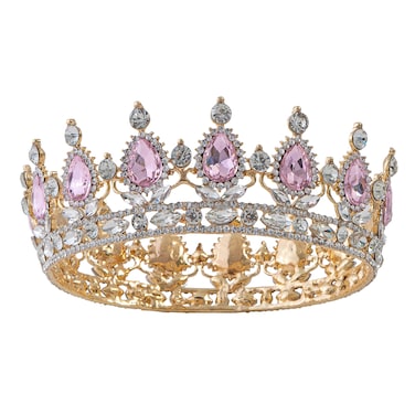 Wedding Bridal Women's Crystal Decor Full Round Crown Headband Hairband hair Accessories Tiara (Pink)