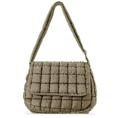 Herald Quilted Puffer Crossbody Bag for Women, Soft Lightweight Nylon Puffy Padding Bubble Shoulder Purse Handbag (Khaki)