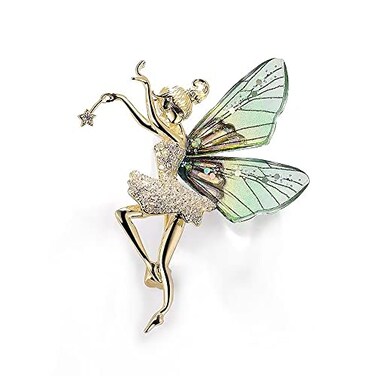 Angel Wings Zirconia Brooch,Flying Angel Wings Brooch Pins,Rhinestone Girls' Coat Brooch Wedding Bouquet Lapel Pin Jewelry for Women Bridal (Green)