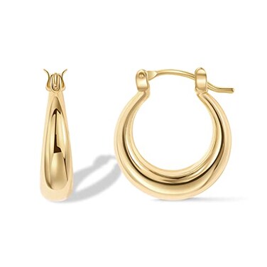 PAVOI 14K Gold Plated Sterling Silver Post Chunky Hoops   Thick Lightweight Gold Hoop Earrings for Women (Yellow Gold, 25mm)