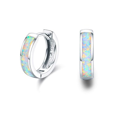 Hoop Earrings for Women 925 Sterling Silver White Opal Small Hinged Huggie Earrings Simulated Opal Earrings Hypoallergenic Earrings for Sensitive Ears Christmas Mothers Day Gift for Women