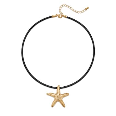 HolidayQbee Gold Pendant Necklace For Women Gold Starfish Necklace With Black Leather Chain Gold Ocean Chains Necklace Starfish Choker Necklace Fashion Jewelry Gift