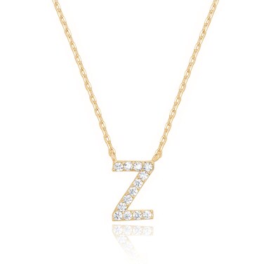 PAVOI 14K Yellow Gold Plated Cubic Zirconia Initial Necklace   Letter Necklaces for Women   Z Initial