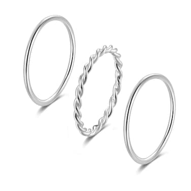 SILBERTALE Knuckle Rings for Women Men Sterling Silver Thin Twist Rope Stacking Mid Finger Rings Wedding Band Enhancer Comfort Fit Size 6