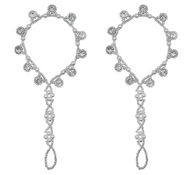 Bellady 2 Pcs Crystal Beach Wedding Foot Jewelry Toe Ring Anklet Barefoot Sandals,Silver_Style 3