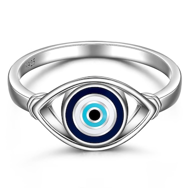 Evil Eye Ring Sterling Silver Blue Spiritual Turkish Evil Eye Rings for Women Mal De Ojo Nazar Amulet Greek All Seeing Eye Religious Jewelry Gift Size 6