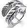 AVECON 925 Sterling Silver Ring Adjustable Feather Ring Stacking Ring Vintage Statement Ring for Women &amp; Men