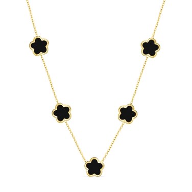 SHINYY 5 Leaf Clover Choker Necklace for Women 18K Gold Plated Stainless Steel Black Lucky Five Leaf Dangle Chain Jewelry Gift for Mother and Daughter (Black Gold)