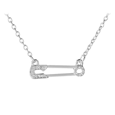 Hifunny Safety Pin Necklace Crystal Paperclip Safety Pin Pendant Choker Necklace for Women Fashion Jewelry Gift (Silver)