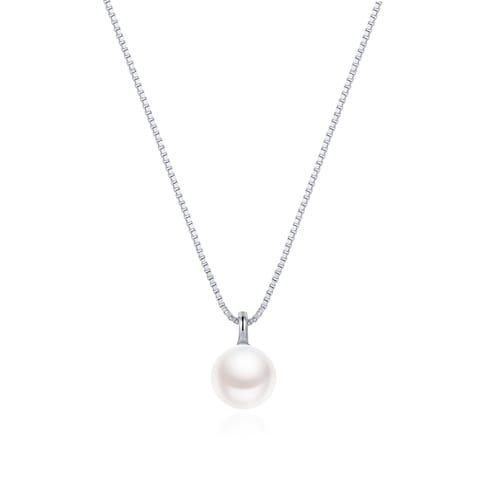 BRAYEG 8mm Sterling Silver Freshwater Pearl Pendant Necklace,14K White Gold Pearl Necklace for Women Adjustable Pearl Necklaces,Simple Pearl Necklaces for Everyday Jewelry Gifts