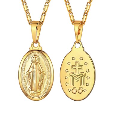 Suplight Vrigin Mary Medallion Necklace for Women, Catholic Religious Coin Necklace 18K Gold Filled De La Virgen Maria Medal Necklace