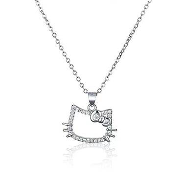 Zeshimb Diamond Cat Necklace Sterling Silver Cute Cubic Zirconia Bow Kitten Pendant Necklace Funny Cartoon Animal Cat Necklace Chain Jewelry Gifts for Women Teen Girls
