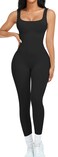 OLCHEE Womens Workout Rompers Jumpsuits Seamless Ribbed Yoga Gym One Piece Sleeveless Square Neck Tank Top Leggings Unitard - Black Small