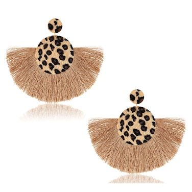 CEALXHENY Leopard Tassel Drop Dangle Earrings for Women (Round)