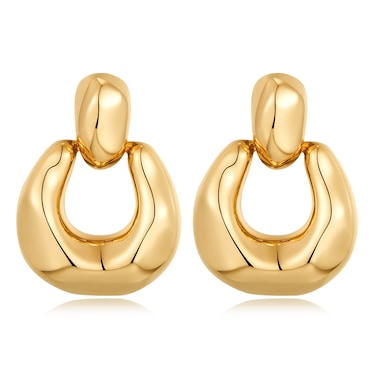 HESSAWELL Gold Dangle Earrings for Women Statement Chunky Cut Design Gold Drop Earrings Door Knock Shape Dangling Earrings for Women