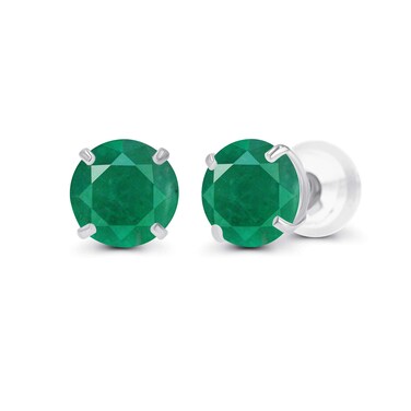 Sterling Silver 4mm Round Natural Emerald May Birthstone Prong Set Stud Earrings For Women