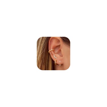 BESTEEL 4 Pairs Gold Silver Hoop Stud Earrings Set for Women Small Hoop Earring Sets for Multiple Piercing Dainty Gold Huggie Earrings Hypoallergenic Earring Stacks Gold