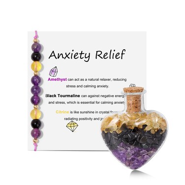 Raicegs Healing Gift Crystals Bracelet for Women Anxiety Relief Bracelet Amethyst Citrine Black Tourmaline Gemstone Beads Bracelet Protection Spiritual Jewelry for Women