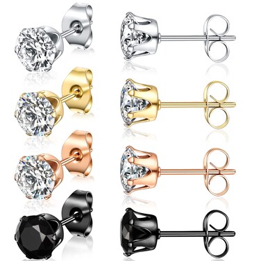 Titanium Stud Earrings Hypoallergenic for Sensitive Ear for Women Men, Stainless Steel, Cubic Zirconia