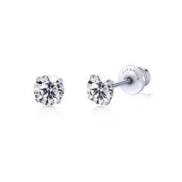 Limerencia Hypoallergenic G23 Pure Titanium Screw Back Earrings Tragus 20G Helix F136 Implant Grade Piercing Post for Sensitive Ears Simulated Diamond Cartilage (5 mm, White CZ)