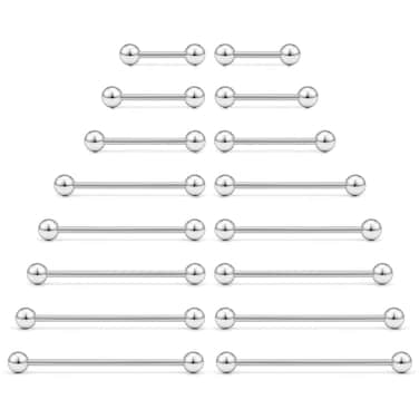 Ftovosyo 16PCS 14 Gauge Mix Sizes Industrial Barbell Cartilage Earring Tongue Helix Nipple Barbell Surgical Steel Body Piercing Jewelry Retainer for Women Men Straight Bar Length 12-40mm