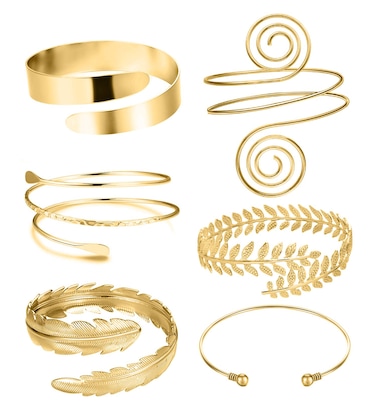 RIOSO 6 Pieces Arm Cuff Upper Arm Band Cuff Bracelet Bangle for Women Silver Gold Adjustable Armband Set