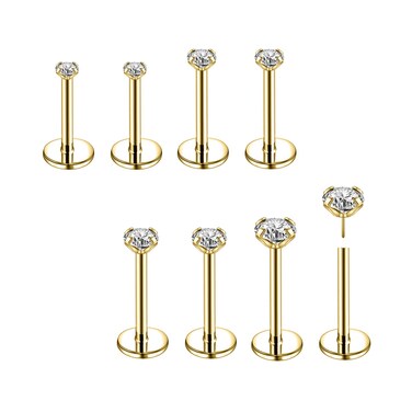 AccGin 8Pcs 20G 18G Threadless Push in Nose Stud Rings for Women Men Stainless Steel Nose Studs Nostril Labret Lip Piercing Jewelry CZ Nose Rings Studs Ear Studs 1.5MM 2MM 2.5MM 3MM Black Silver Gold