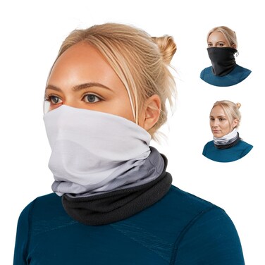 Adjustable fit Winter buff gaiter, Ski Mask- Breathable face mask for cold weather activities- Half Balaclava- for Men &amp; Women (White)